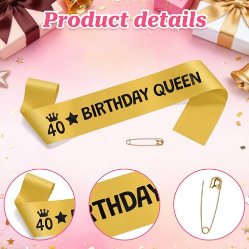 40th Birthday Sash for Women Men - Happy 40th Party Decorations Gift