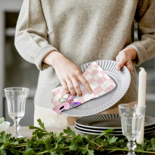 Pastel Pink Halloween Ghost Checkered Kitchen Towels - Fall Decor 005