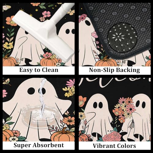Halloween Ghost Kitchen Rugs and Mats Set - Non-Slip 17x47.2" + 17x30" - Spooky Holiday Decor