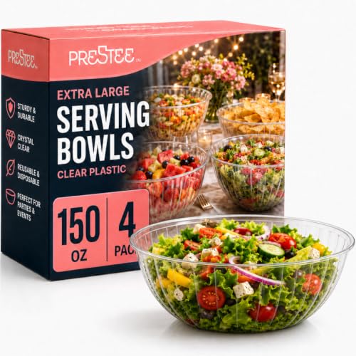 4 Pack Clear Plastic Serving Bowls - 150 Oz Large Round Punch Bowls for Parties & Events