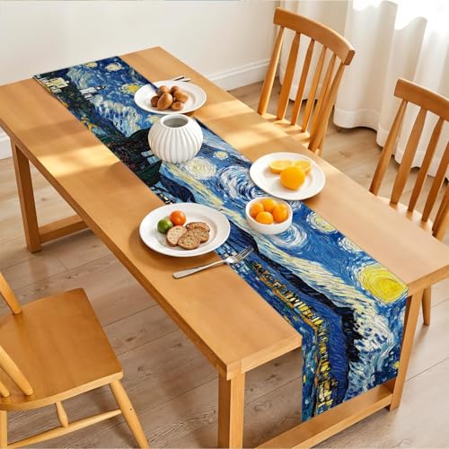 Van Gogh Starry Night Table Runner & Placemats Set - 1 Runner + 6 Mats - Art-Inspired Dining Decor - Variation of THISFIND 100 / Set of 6