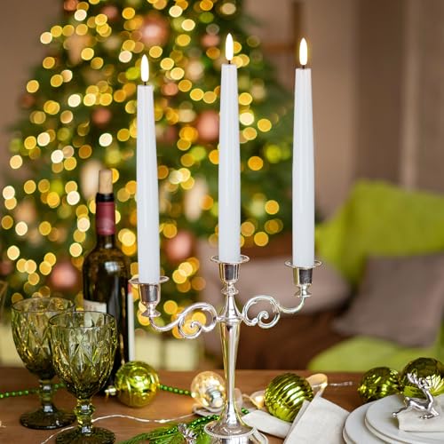 Flameless Flickering LED Taper Candles with Remote Timer - White Set of 6