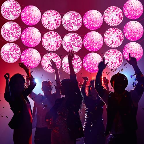 Pink Disco Ball Banners Set of 4 - 70s Party Decorations for Disco Theme Events