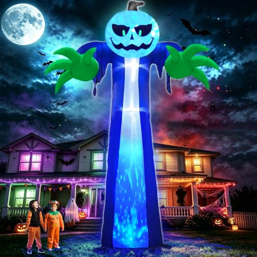 14 Ft Halloween Inflatable Pumpkin Ghost with Rotating LED Light - Outdoor Decor