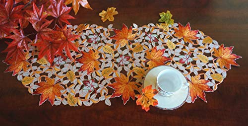 Fall Halloween Table Runner 13x34 Inches with Maple Leaves & Pumpkins - Autumn Dining Decor - Variation: Maple Leaves / 13x34