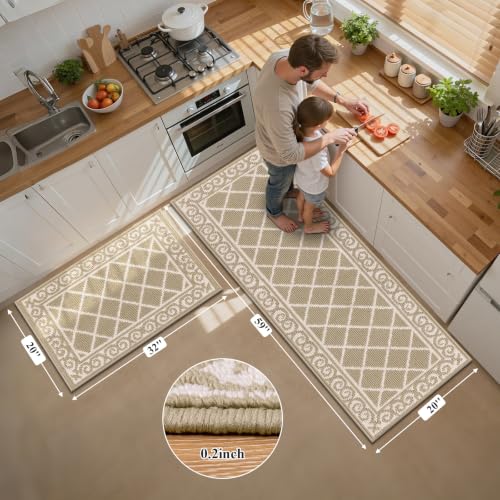 Kitchen Rugs Set of 2 Non-Slip Washable Floor Mats - Waterproof & Durable