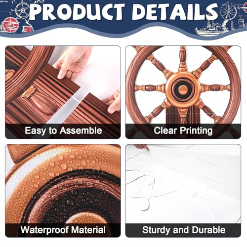 Pirate Ship Wheel Cardboard Standee for Nautical Party Decorations - 4x2.95 ft