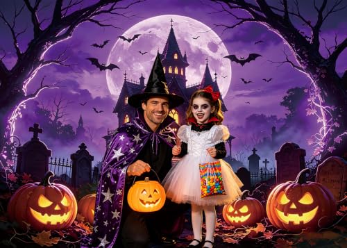 Purple Full Moon Halloween Backdrop 7x5ft for Party Decorations - LTDKAEN