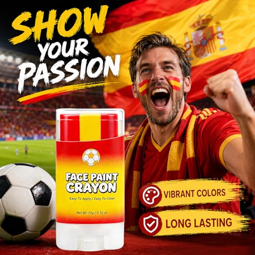 Spain Flag Face Paint Stick - World Cup 2026 Soccer Fan Makeup, Sweat-Proof & Easy Removable