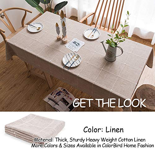 ColorBird Cotton Linen Tablecloth - Embroidered Checkered Table Cover for Kitchen, 52 x 86 Inch, Rectangle