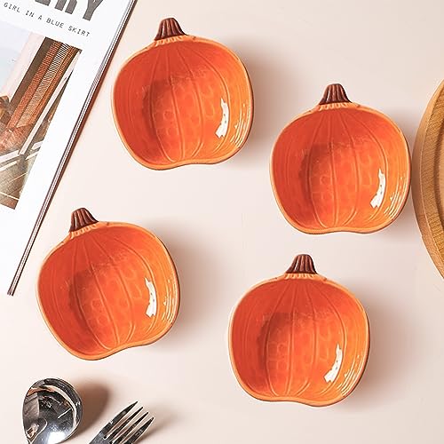 Mini Pumpkin Ramekins Set of 4 - Oven Safe Ceramic Bowls for Baking & Serving