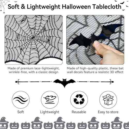 Halloween Decorations Set with Spider Web Tablecloths and Bat Wall Stickers