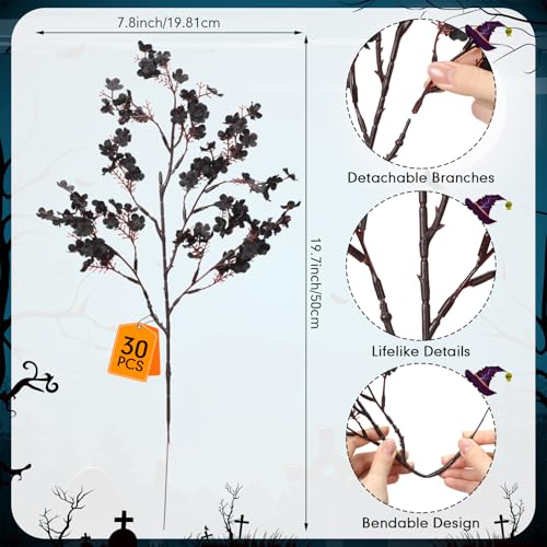 Black Artificial Baby's Breath Flowers - Halloween Faux Floral Decor, 30 Pcs