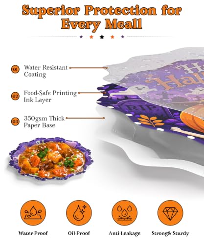 Halloween Heavy-Duty Paper Plates and Napkins Set - Dark Purple, Curved 9inch & 7inch - Spooky Gothic Party Supplies - 150 Pieces