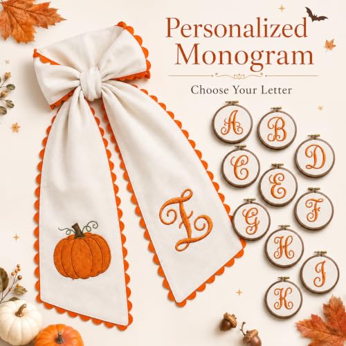 Halloween Pumpkin Wreath Sash - Fall Front Door Decor with Bow - Variation C
