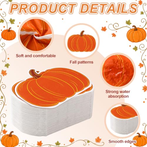 Pumpkin Fall Paper Napkins - Thanksgiving Autumn Party Supplies, 100 Pack