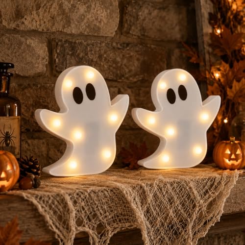 Halloween Ghost Decorations Light Up Ghost LED Marquee Sign - 2 Pcs Indoor Outdoor