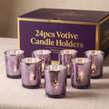 Purple Votive Candle Holders Set - 24 Glass Tea Light Holders for Weddings & Home Decor - Variation: Purple / Cup / 24