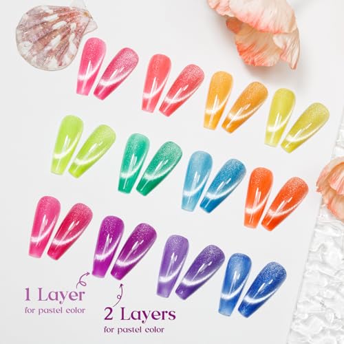 Neon Cat Eye Gel Polish Kit with Glitter & Magnetic Stick - 12 Colors for Nail Art