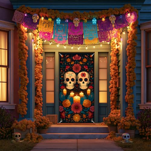 Day of the Dead Door Cover 71x35 Inch Sugar Skull Decor - Variation of Sugar Skull