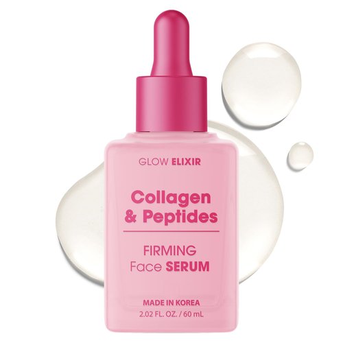 Glow Elixir Collagen & Peptides Face Serum – Firming & Wrinkle Serum for Skin Repair, Fine Lines & Deep Wrinkle Treatment – Dermatologist Tested Anti Aging Korean Skin Care – Clean Beauty – 2.02 Fl Oz