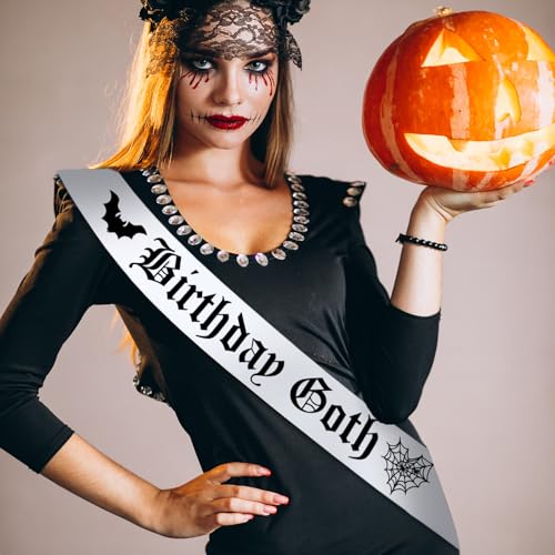 Gothic Birthday Sash with Glitter Black Letters for Halloween & Themed Parties