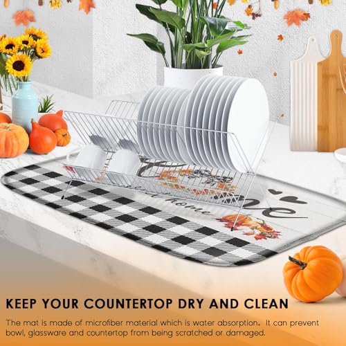 Sanwarm Fall Pumpkin Absorbent Dish Drying Mat - 16 x 18 Inches, Home Sweet Variation