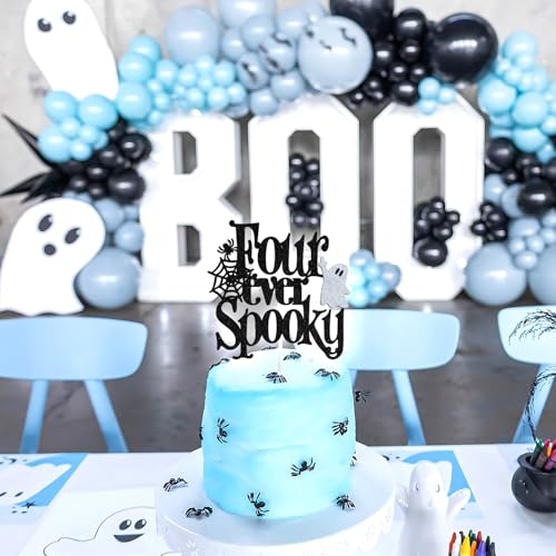 Halloween 4th Birthday Cake Topper Bat Ghost Spooky Party Decor - 5.9"