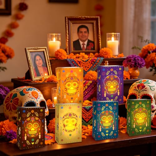 30 Pack Day of the Dead Luminary Bags with Sugar Skull Designs - Fiesta Party Decor