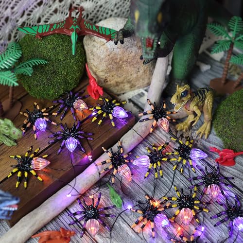 Battery-Powered Spooky Glowing Spider Halloween Lights - Waterproof 10FT String with 15 3D Spiders & Remote