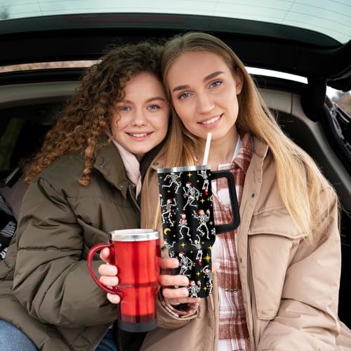 40oz Stainless Steel Christmas Tumbler with Handle and Straw - Holiday Drink Cup with Lid