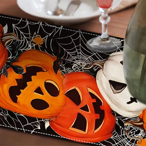 Halloween Pumpkins Table Runner - Orange Linen Fall Decor for Dining & Parties