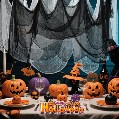 Halloween Creepy Cloth Set - Black & White Gauze Fabric 200x40 Inches - Spooky Outdoor Indoor Decorations - Variation: 40x200in / Black+White