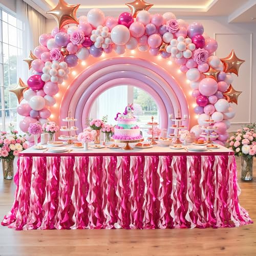 21Ft Rose Red Sequin Table Skirt for Rectangle & Round Tables - Curly Tutu Ruffle Decor