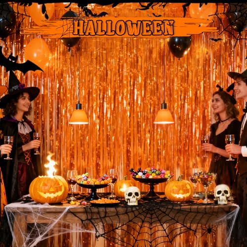 2 Pack Orange Foil Fringe Party Decorations - 3.3 x 8.2 FT Streamers