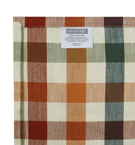 Harvest Plaid Cotton Table Runner - Rust Ivory Multi, 13x72 inches