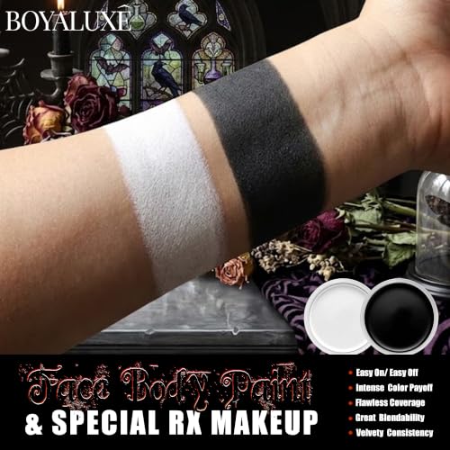 Black White Face Body Paint Kit with Brush - Waterproof Halloween Makeup - Variation: Black-White