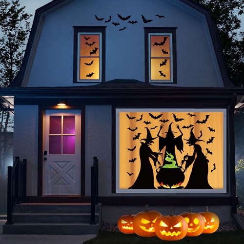 Halloween Witches Window Clings Set - Extra Large 3 Sheets, Reusable PVC Decor for Glass & Windows