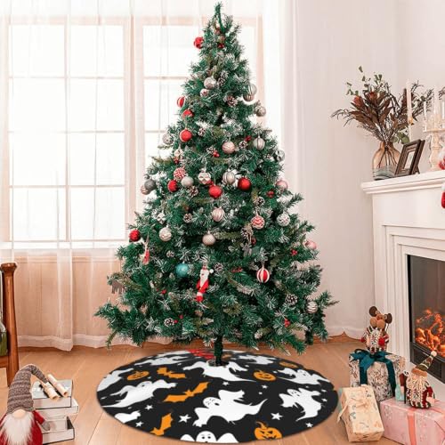 Halloween Ghost Pumpkin Tree Skirt 30 Inch Xmas Holiday Decor with Variation Small