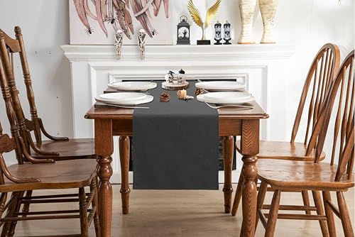 Modern Black Grey Cotton Table Runner 13 x 90 Inches - Farmhouse Style