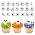Halloween Ghost Cupcake Toppers - 24 Spooky Plastic Cake Rings for Treats