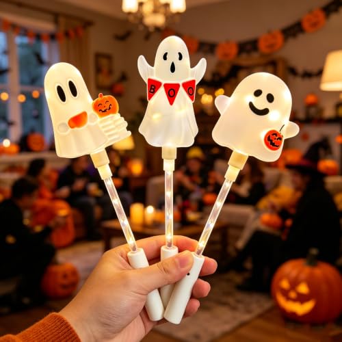 Halloween Ghost Handheld Decoration Lights 3 Pack - Ghosts with Pumpkins Variation