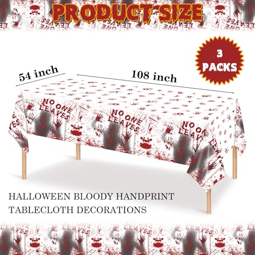 Halloween Bloody Handprint Table Cover & Backdrop Banner - Waterproof Disposable Plastic, 54x108 Inch, 3-Pack