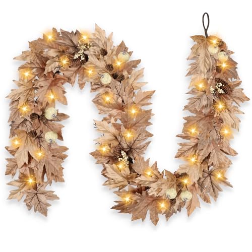 Fall Wheat 6ft Lighted Fall Garland with Timer and 30 Warm Lights