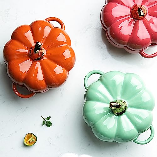 Orange Pumpkin Dutch Oven Pot with Lid - Ceramic Casserole & Baking Dish