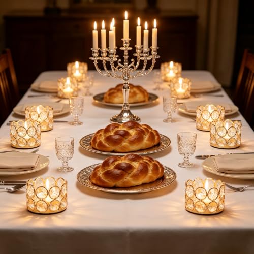 Gold Crystal Tea Light Candle Holders Pack of 12 for Wedding & Event Decor - Handmade K9 Crystal Beads - Elegant Home & Party Centerpiece - Gold / 12