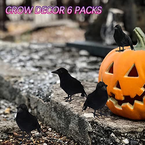 Halloween Black Feathered Crows Decor 12 Pack - Indoor Outdoor Yard Garden Party