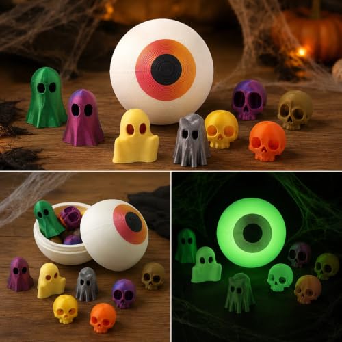 Halloween Glow-in-the-Dark Eyeball and Mini Ghosts & Skulls Figurines Set