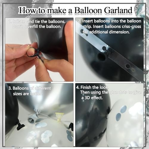 Black and Silver Balloon Garland Arch Kit with Latex Balloons & Accessories - Silver Variation