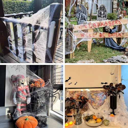 MSQ Spider Web Halloween Decorations - Style6, 600 Sq Ft Stretch Cobwebs with 20 Fake Spiders